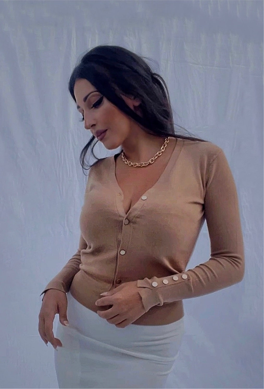 GILET À BOUTONS TAUPE femmebranchee