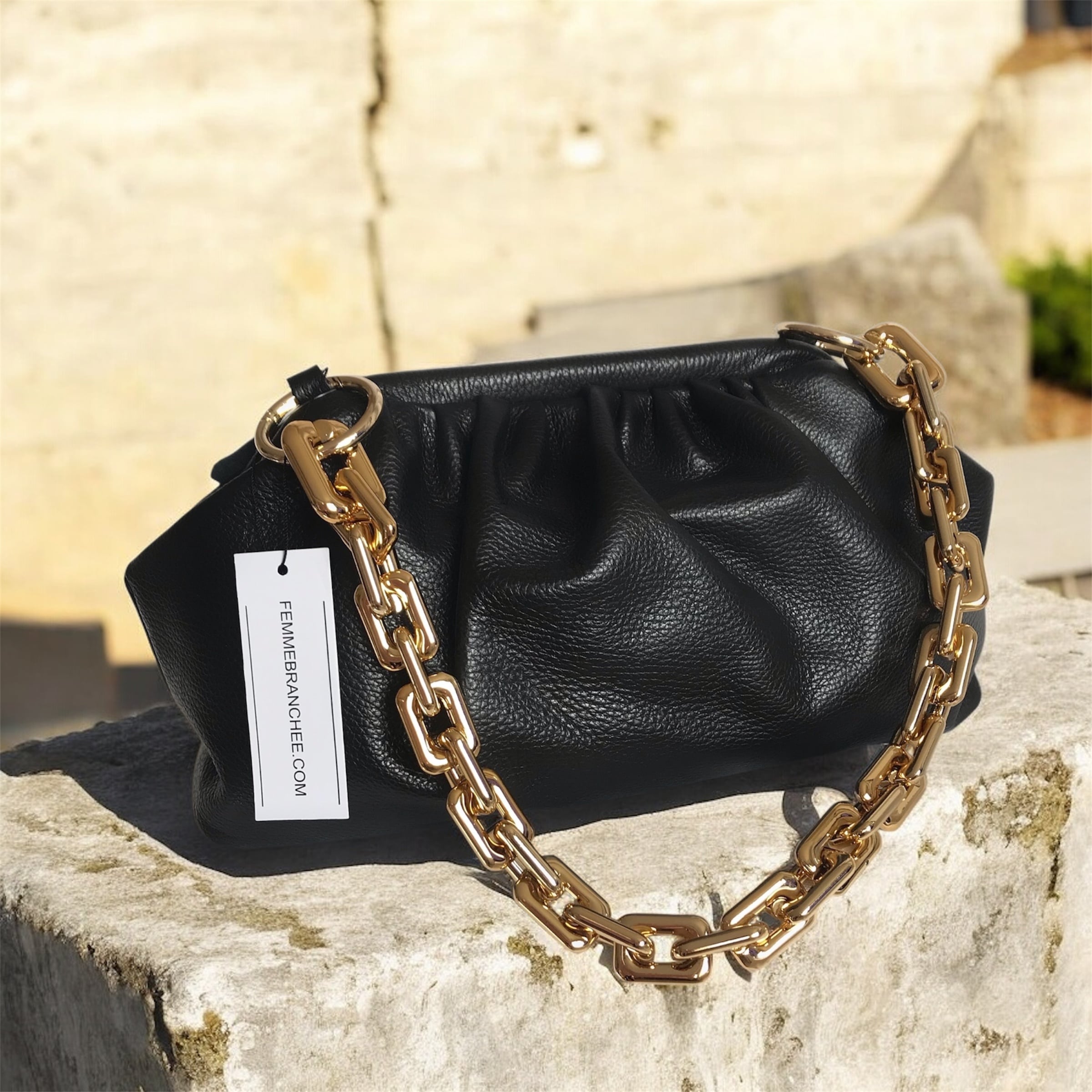 Gold chain leather bag