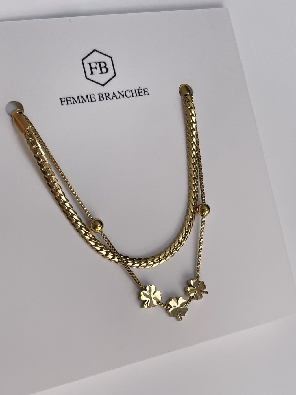 BRACELET DOUBLE 4 TRÈFLE OR