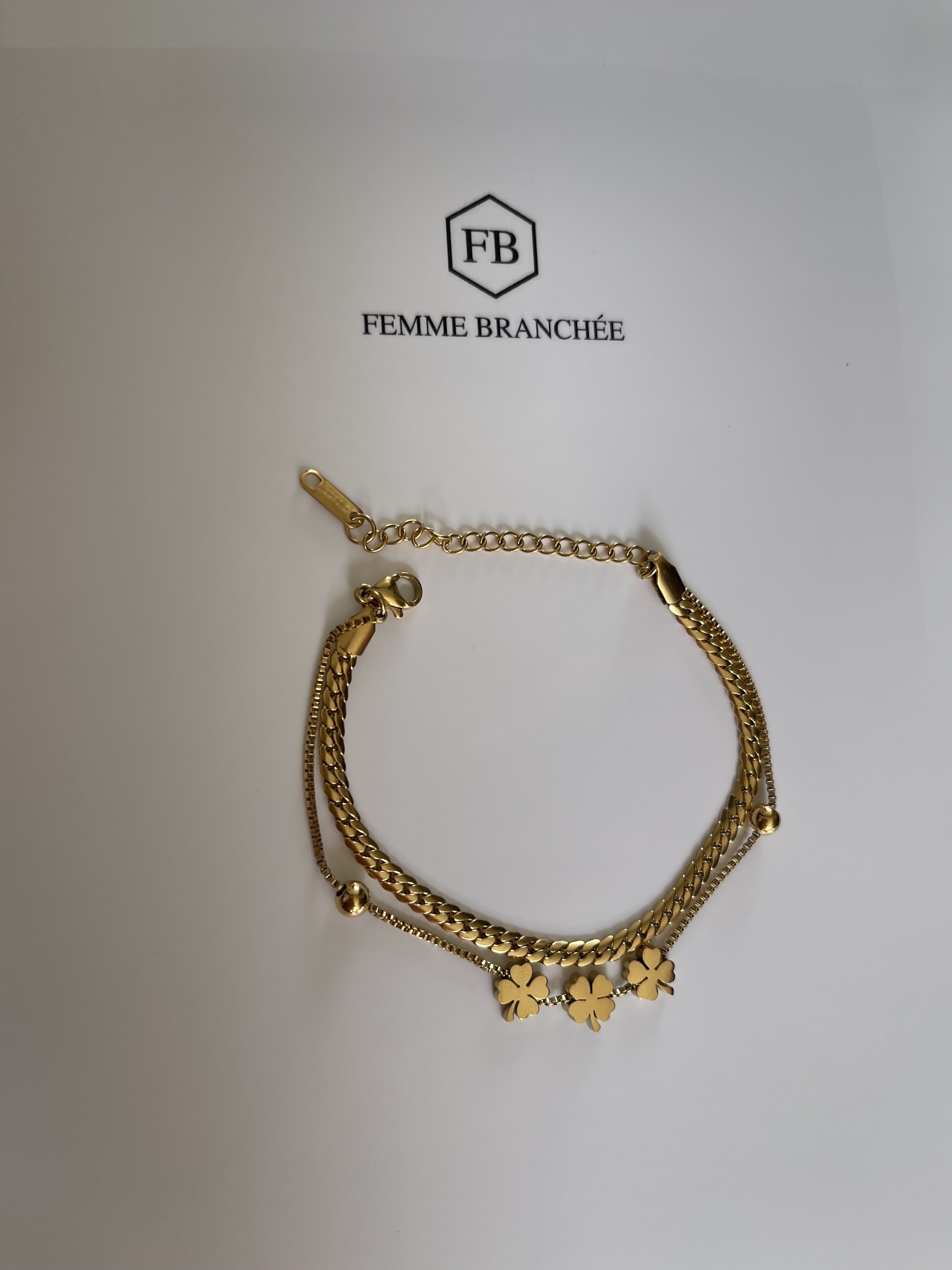 BRACELET DOUBLE 4 TRÈFLE OR