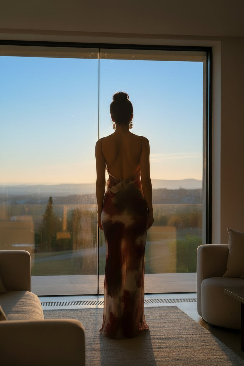 ROBE LONGUE À VOLANTS