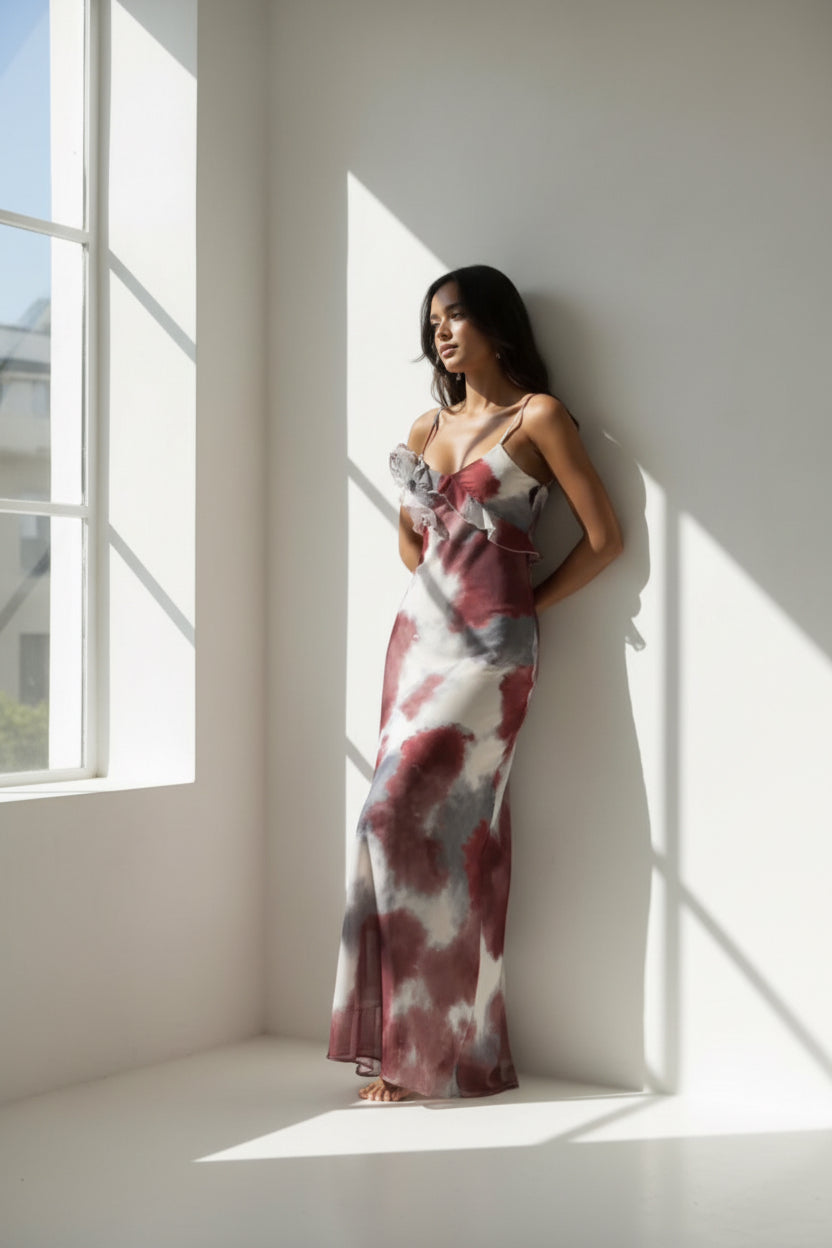 ROBE LONGUE À VOLANTS