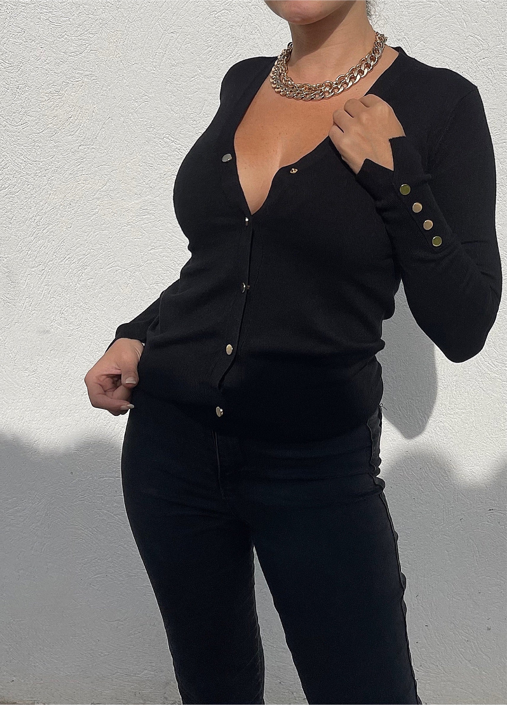 GILET À BOUTONS NOIR femme branchée