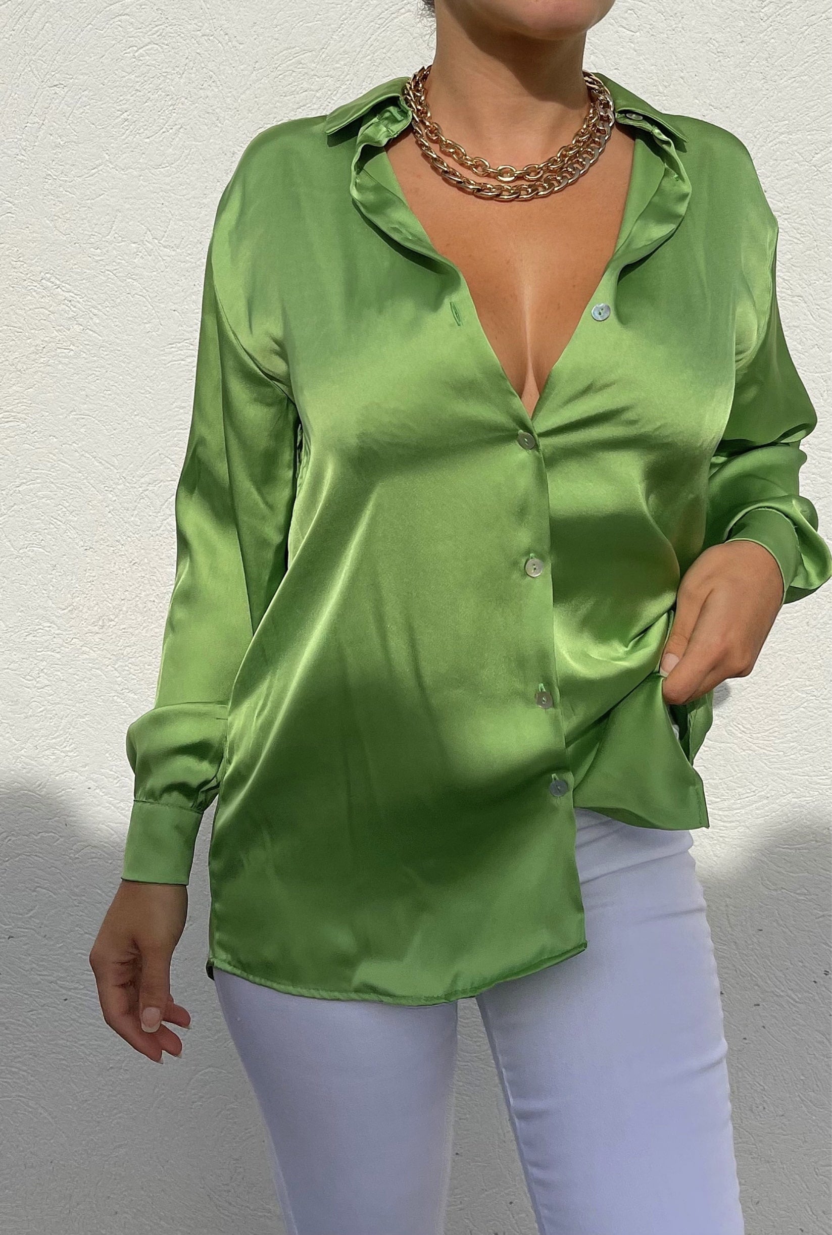 CHEMISE SATINÉE VERT