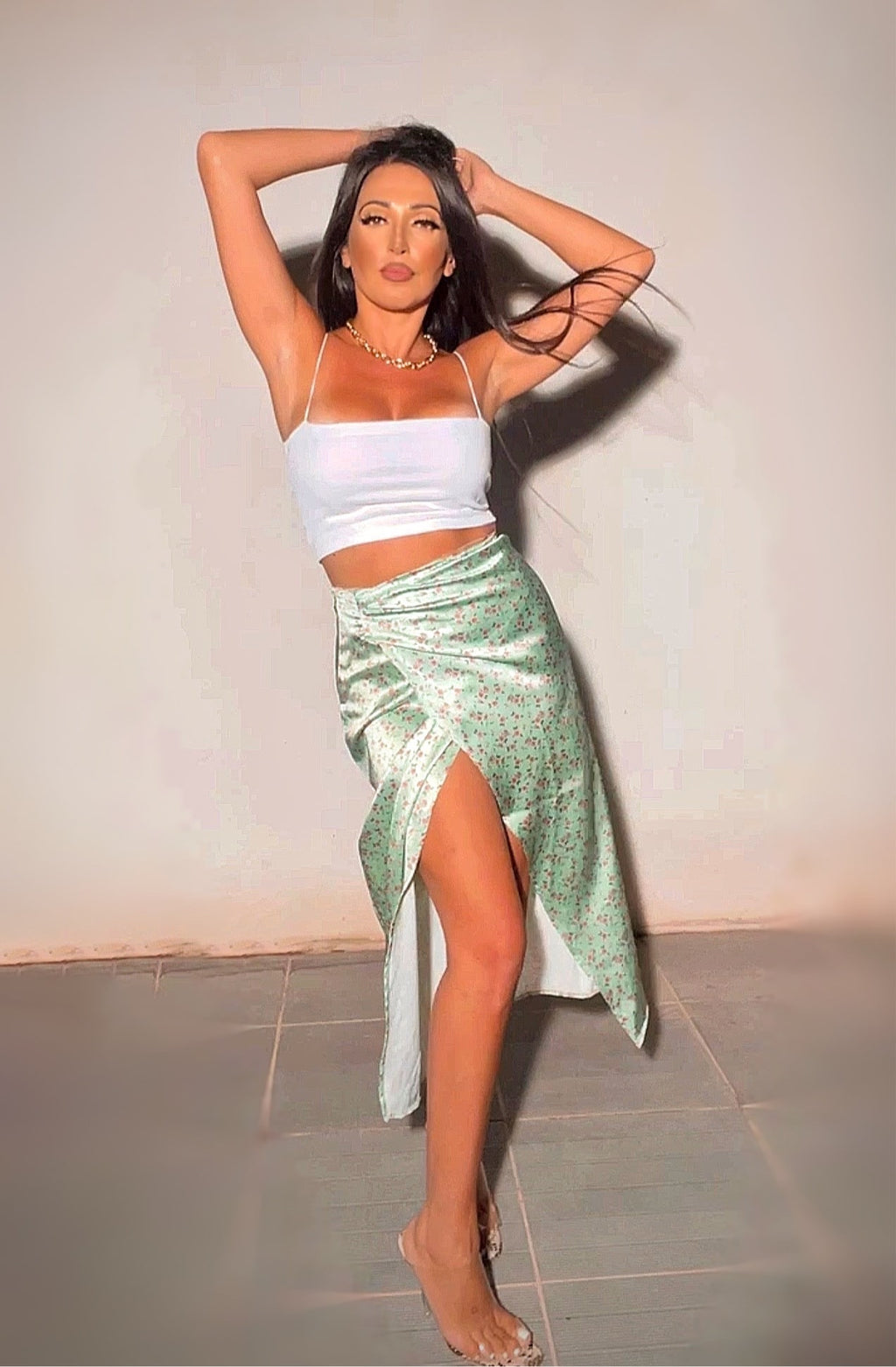 JUPE MI-LONGUE À IMPRIMÉ FLORAL FEMMEBRANCHEE