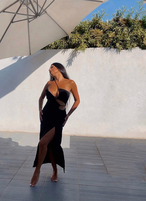 DRESS WITH CUT-OUT NECKLINE BLACK FEMMEBRANCHEE DRESS WITH CUT-OUT NECKLINE BLACK FEMMEBRANCHEE