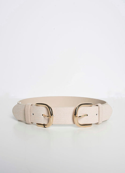 DOUBLE BUCKLE BELT IN BEIGE